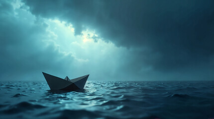 Obraz premium Adrift Paper Boat in Severe Weather