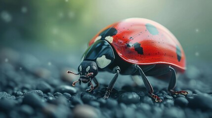 A close-up image of a red ladybug resting on a rock surface.