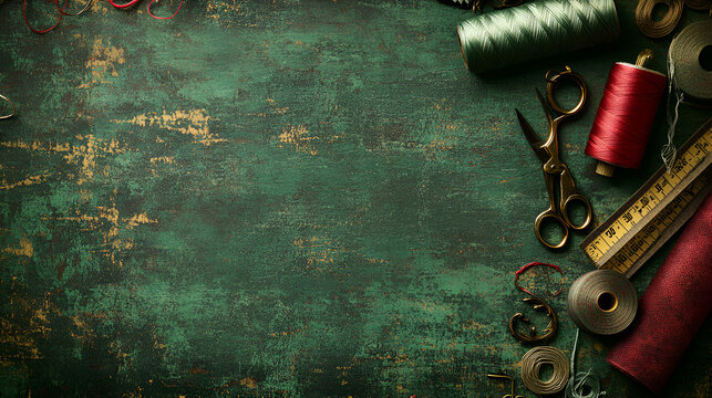 fondo de una mesa desgastada sobre la mesa hay insumos y accesorios de costura concepto de costura objetos utilizados para coser