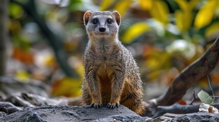 Obraz premium A small animal, a type of rodent or squirrel, is captured in the wild with its surroundings.