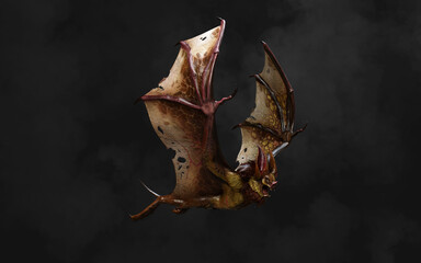 Fototapeta premium 3d Illustration of Flying Vampire bat isolated on dark background with clipping path.