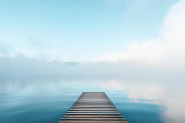 Obraz premium Serenity on Water: Minimalist Raft Drifting on a Tranquil Lake