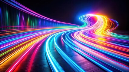 Vibrant neon light trail photography capturing colorful streaks of light for creative projects, neon