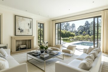 Fototapeta premium Modern Living Room with Pool View