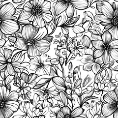 floral and leaf seamless patterns in doodle-style tile designs with graphic format.