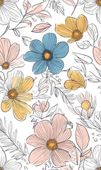 floral and leaf seamless patterns in doodle-style tile designs with graphic format.