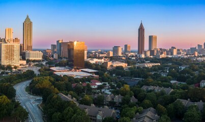 Downtown city skyline of Atlanta at sunrise, Georgia, United States.