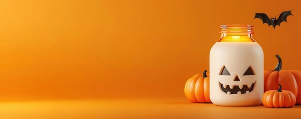 Halloween-themed product launch, business event with eerie atmosphere, 3D illustration