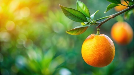 Close up view of a single orange fruit branch on a tree, orange, fruit, branch, tree, close up, citrus, nature, natural