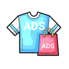 Blue t shirt with white ADS and pink shopping bag with ADS. Perfect for advertising campaigns, online shopping platforms, and retail promotions