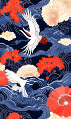 Japanese-style 2D illustrator doodle patterns for floor tiles and wallpaper