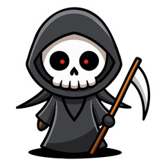 Halloween character vector elements. Halloween characters like teddy bear, ghost and grim reaper isolated on a white background for horror collection design. Vector illustration