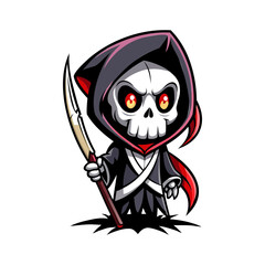 Halloween character vector elements. Halloween characters like teddy bear, ghost and grim reaper isolated on a white background for horror collection design. Vector illustration