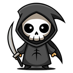 Halloween character vector elements. Halloween characters like teddy bear, ghost and grim reaper isolated on a white background for horror collection design. Vector illustration