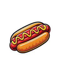 Editable stroke vector of a hot dog in a bun with mustard.