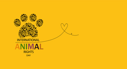 International Animal Rights Day vector banner.  Hand drawn flat illustration for poster, flyer, card. Dog paw footprint. dog day, 