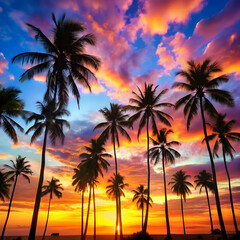 silhouette of palm trees with colorful sky