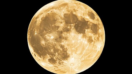 Luminous Full Moon Glowing with a Golden Hue Against a Night Sky. Enchanting Celestial Body Radiating Soft, Warm Light, Creating a Serene and Magical Atmosphere in the Dark Sky.