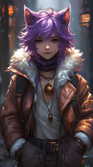 Obraz premium Cool cartoon 3d style idol boy, cat ears with trendy clothes model