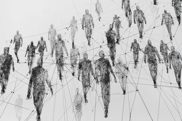 Simple people shapes connected by lines created with Generative AI