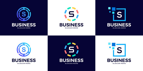 Collection of Technology letter S logo design template. Initials symbol for Business, Start up, Artificial Intelligence.