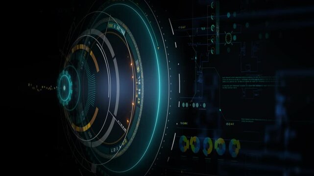 Technology Data Interface with Digital Code Elements, Futuristic HUD Display