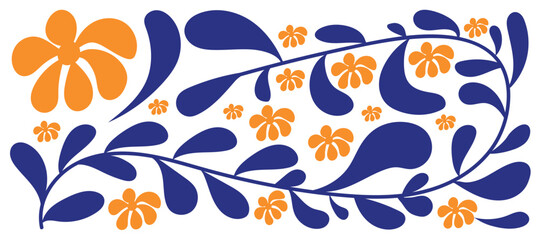 Obraz premium Vintage botanical art background vector. Natural hand drawn pattern design with flower, leaves branch. Simple contemporary illustrated Design for fabric, print, cover, banner, wallpaper.