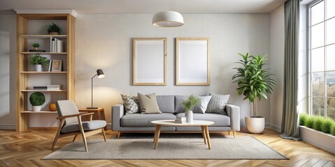 Modern Nordic style apartment with picture frame template, Nordic, modern, apartment, Scandinavian, interior design, minimalistic
