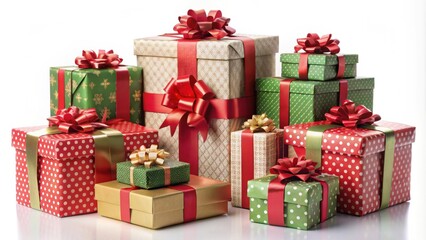 Obraz premium Festive Christmas gift boxes in various shapes and sizes perfect for everyone on your holiday shopping list, Christmas