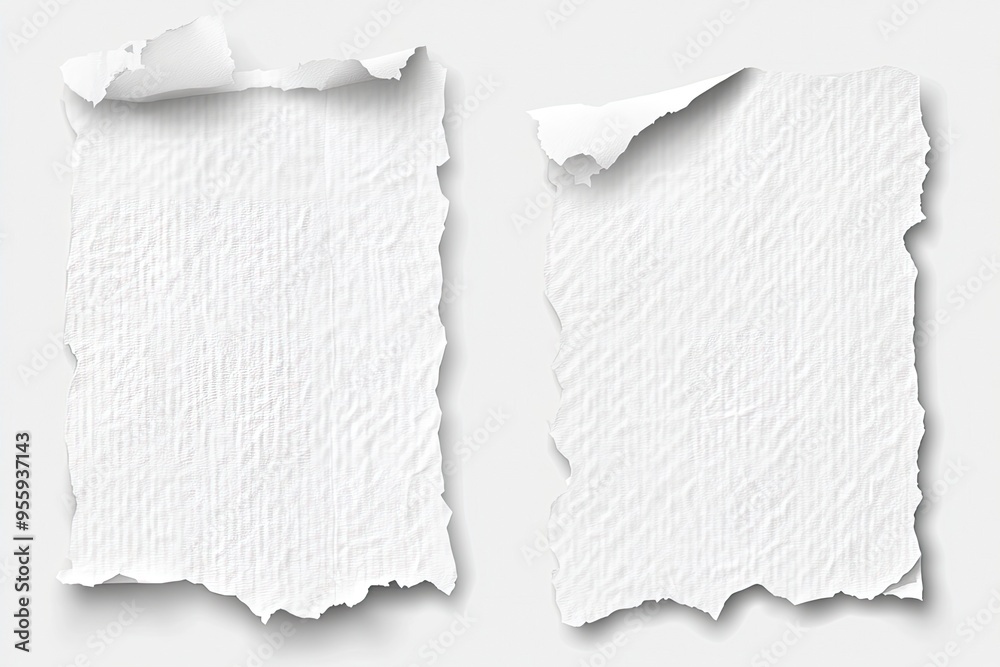 Wall mural torn blank pages with uneven texture edges. set of ripped white paper sheets png isolated on transparent background. document or newspaper mockup , ai