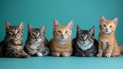 Variety of Captivating Feline Portraits Against Periwinkle Magazine Style Background