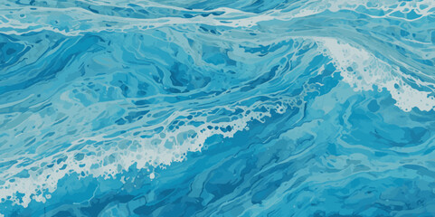 Beautiful soft blue sea water, ocean wave background. Soft blue and white hand printed creative marble texture ocean background.
