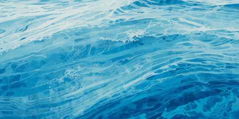 Vector watercolor ocean wave line blue and white background. Ocean sea art with natural template. Seamless soft blue ocean pattern wave water background.