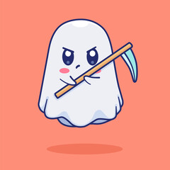 Vector Illustration of Angry Cartoon Ghost Imitating The Grim Reaper.