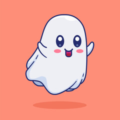 Vector Illustration of Cartoon Ghost Scare Pose. Isolated Cute Ghost Mascot. 