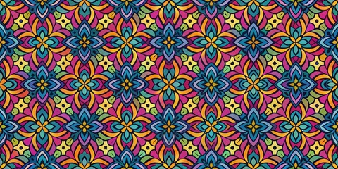 Fototapeta premium Seamless pattern featuring colorful abstract shapes, abstract, colorful, geometric, seamless, background, design, texture
