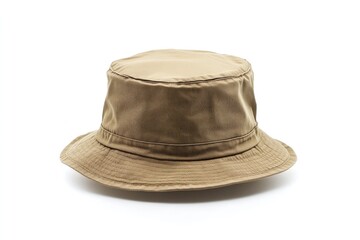 A Tan Bucket Hat Isolated on a White Background