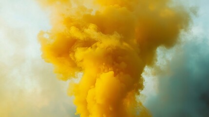 Majestic Yellow Smoke Cloud Forming in the Serene Sky