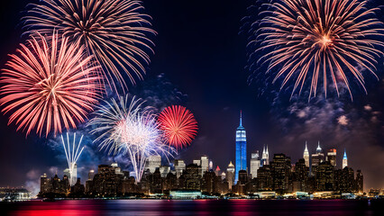 A grand fireworks festival in the city center