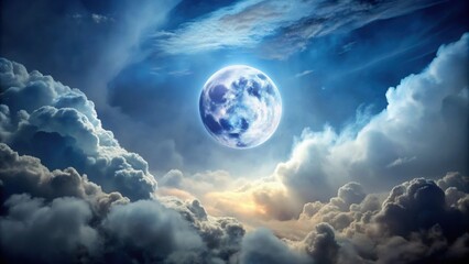 The moon obscured by clouds in a mysterious and atmospheric scene, moon, hidden, clouds, sky, night, dark, mystery