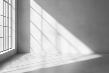 Obraz premium Wall interior background, studio and backdrops show products.with shadow from window color white and grey. background for text insertion and presentation product , ai