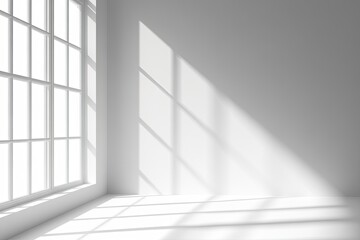 Wall interior background, studio and backdrops show products.with shadow from window color white and grey. background for text insertion and presentation product , ai