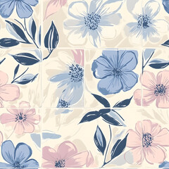 floral and leaf seamless patterns in doodle-style tile designs with graphic format.
