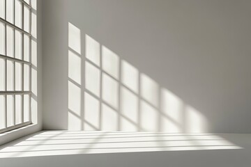 Obraz premium Wall interior background, studio and backdrops show products.with shadow from window color white and grey. background for text insertion and presentation product , ai