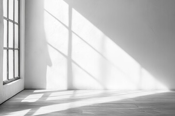 Wall interior background, studio and backdrops show products.with shadow from window color white and grey. background for text insertion and presentation product , ai