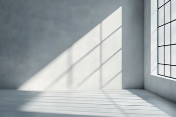 Obraz premium Wall interior background, studio and backdrops show products.with shadow from window color white and grey. background for text insertion and presentation product , ai
