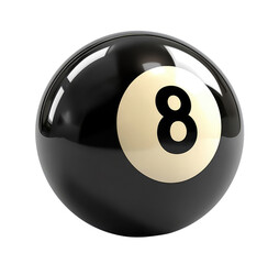 Black billiard ball with number eight, cut out