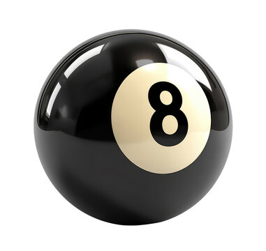 Black billiard ball with number eight, cut out