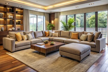 * A sleek and modern sectional sofa offers generous seating for relaxation and conversation, with plush cushions
