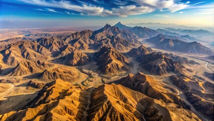 Aerial view of majestic mountains in the Arabian Peninsula , Arabian, Peninsula, mountains, aerial view, landscape, rocky